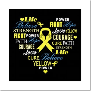 Life Believe Strength Fight Power Courage Hope Live Hydrocephalus Awareness Yellow Ribbon Warrior Posters and Art